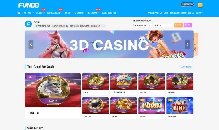 Đa dạng các thể loại game để trải nghiệm tại FUN88